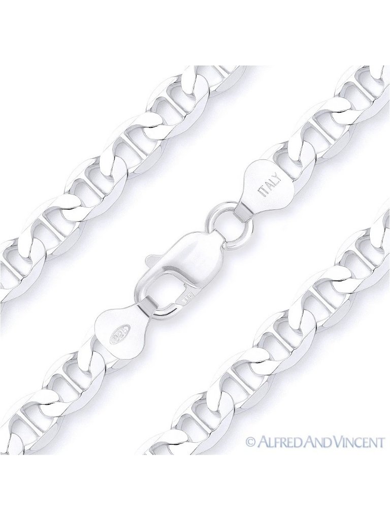 9mm Marina / Mariner Link Italian Chain Necklace In .925 Sterling Silver - 20"
